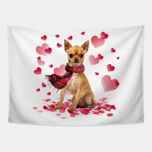 Tan Chihuahua Hearts Love Happy Valentine's Day Tapestry