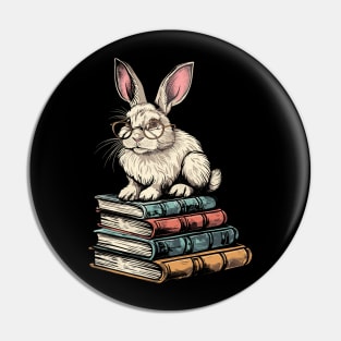 Vintage Rabbit Reading Bunny With Glasses Happy Easter Pin