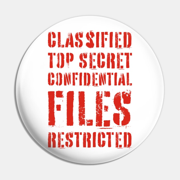 Classified Files Typography Stack (Red) Pin by John Uttley