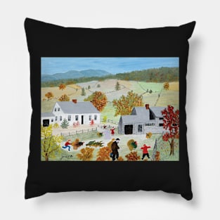 grandma moses - catching the thanksgiving turkey Pillow