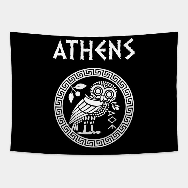 Athens Athenian Owl Symbol of Goddess Athena Tapestry by AgemaApparel