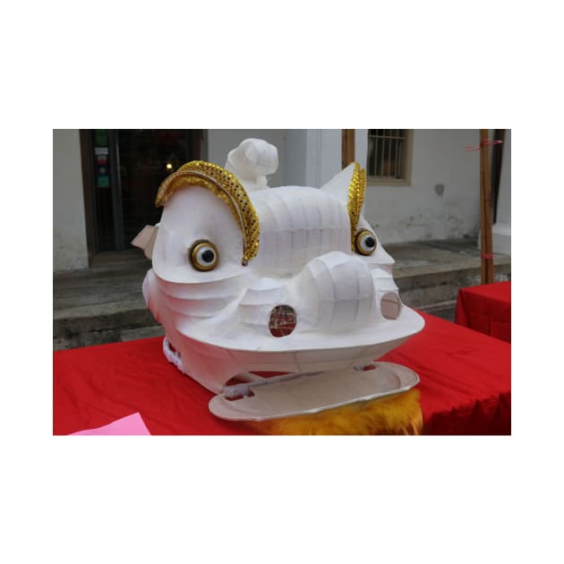 Unfinished white plastered Chinese Dragon mask on a festival by kall3bu