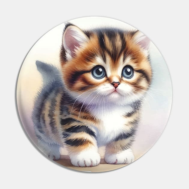 Munchkin Cat Watercolor Kitten - Cute Kitties Pin by Aquarelle Impressions