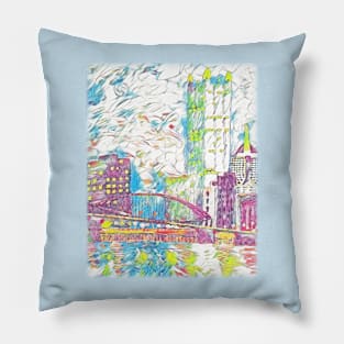 Pittsburgh Skyline / PPG / Smithfield Street Bridge original artwork by Tim Crowley Pillow