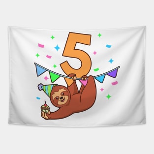 I am 5 with sloth - kids birthday 5 years old Tapestry