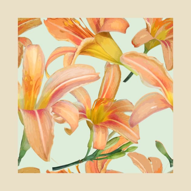 Tiger Lilies on Pale Green by ArtticArlo