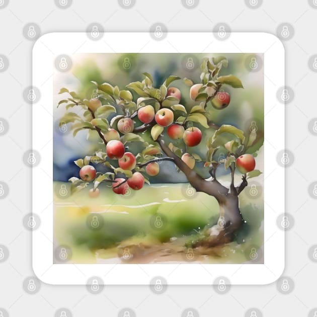 Apple Tree Day - January 6 - Watercolor & Pen Magnet by Oldetimemercan