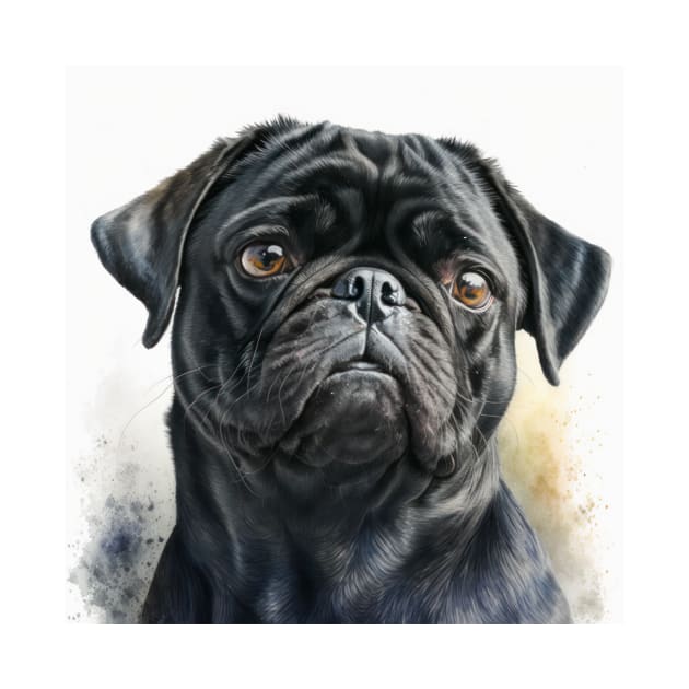 Black Pug Watercolour Style Painting by TheArtfulAI