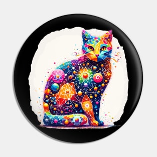 Vibrant Quantum Feline: Colorful Physics Cat T Pin