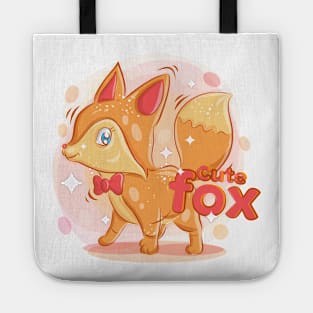 Cute fox wear a red ribbon kids Tote