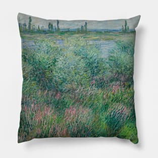 Berges De La Seine Pres De Vetheuil by Claude Monet Pillow