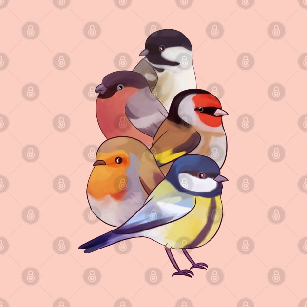 Cute European birds illustration by Yarafantasyart