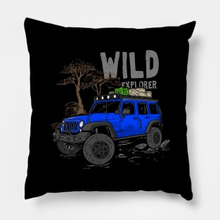 Wild Explorer Jeep - Adventure Blue Jeep Wild Explore for Outdoor enthusiasts Pillow