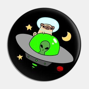 Space Pug Riding a UFO Pin