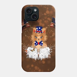 Cute kitten with flag and american flag Phone Case