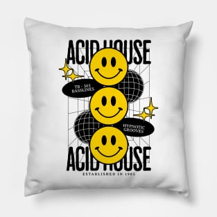 ACID HOUSE  - 3 Smiley's (Black) Pillow