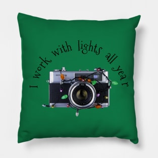 Christmas Lights Vintage Camera - Work With Lights - Black Text Pillow