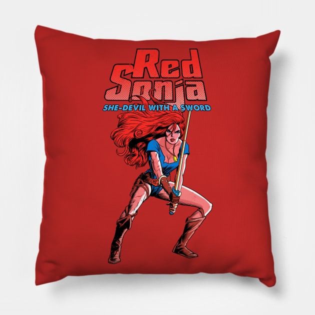 Red Sonja Pillow by OniSide