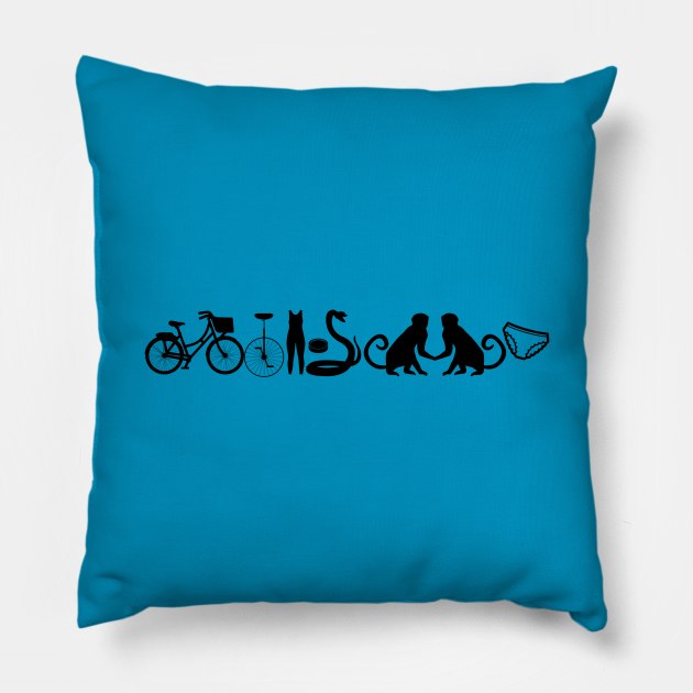 bicycle unicycle unitard hockey puck rattlesnake monkey monkey underpants Pillow by Stars Hollow Mercantile