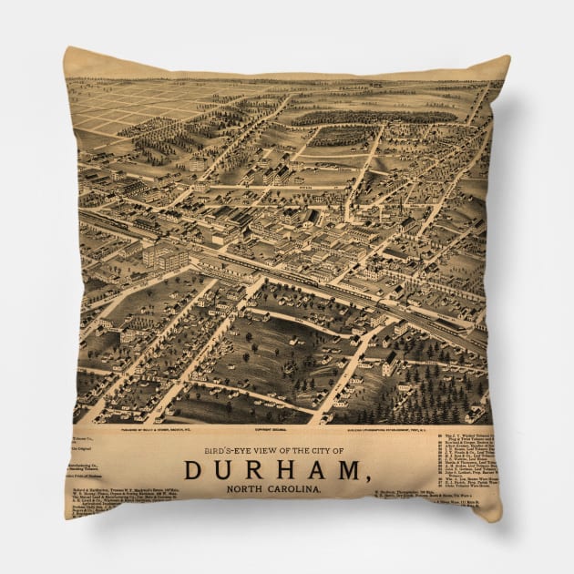 Vintage Pictorial Map of Durham NC (1891) Pillow by Bravuramedia