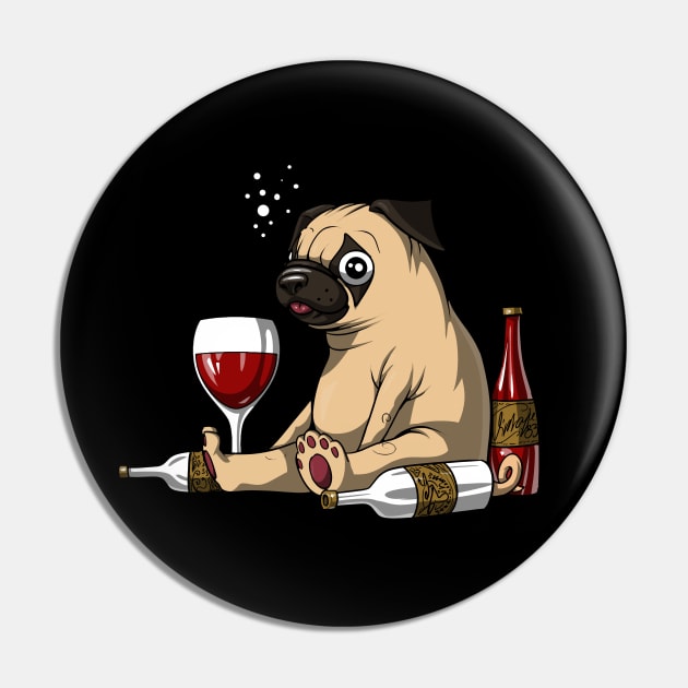 Drunk Pug Wine Drinking Dog Pin by underheaven