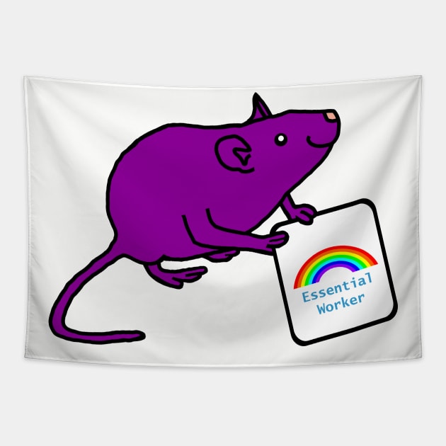 Purple Rat with Essential Worker Rainbow Sign Tapestry by ellenhenryart