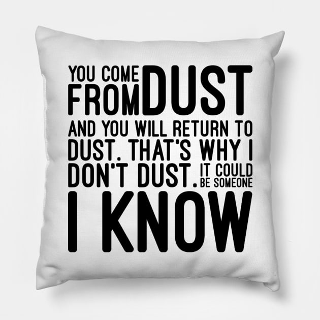 You Come From Dust And You Will Return To Dust That's Why I Don't Dust It Could Be Someone I Know - Funny Sayings Pillow by Textee Store