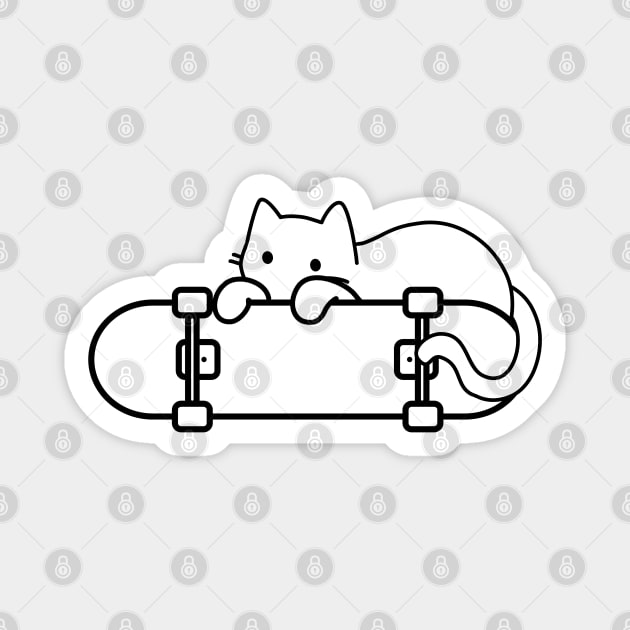 Cat and Skateboard Skateboarding Shy Cat outline Magnet by GlanceCat