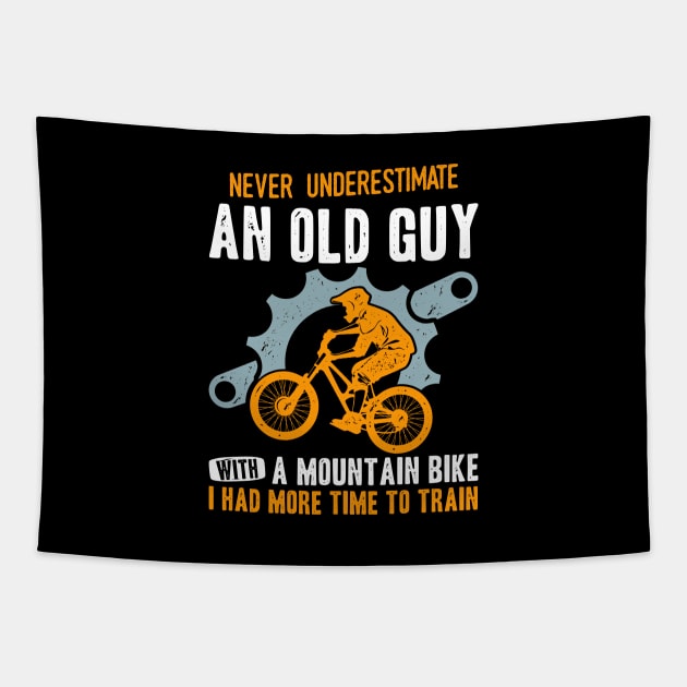 Mens Funny Cyclist Saying Mountain Bike Cycling Old Man Bicycle Tapestry by Acroxth