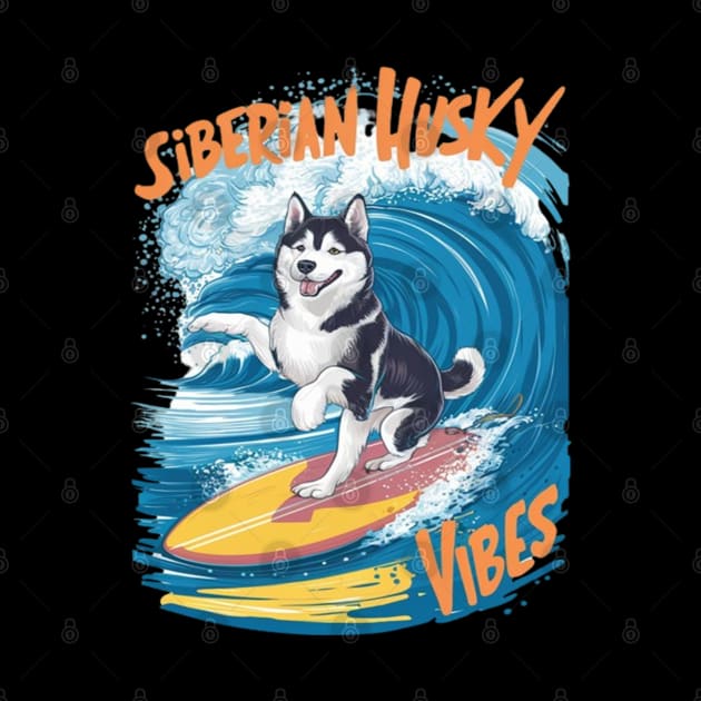 Wave Rider Siberian Husky Dog Surfing by coollooks