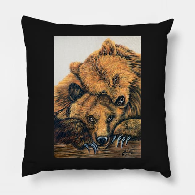 Two Bears In A Bear Hug Pillow by Artbythree