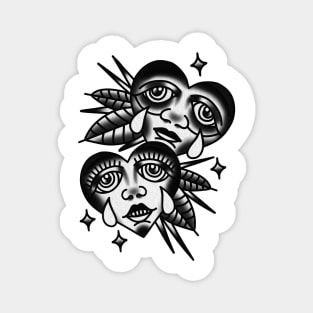 Traditional Heart Faces Tattoo Piece Magnet