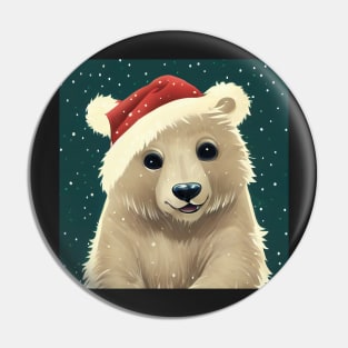 Cute Baby Polar Bear in Santa Hat Pin