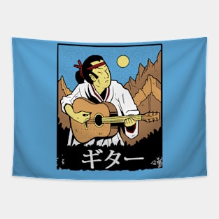 Vintage Japanese Samurai Playing Guitar Tapestry