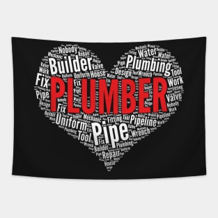 Plumber Heart Shape Word Cloud Plumbing design Tapestry