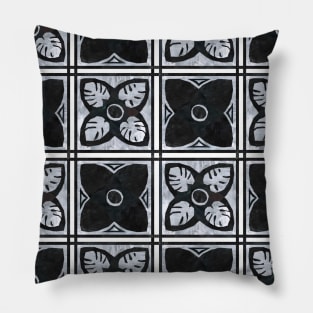 Square flowers - black and grey (large scale) Pillow