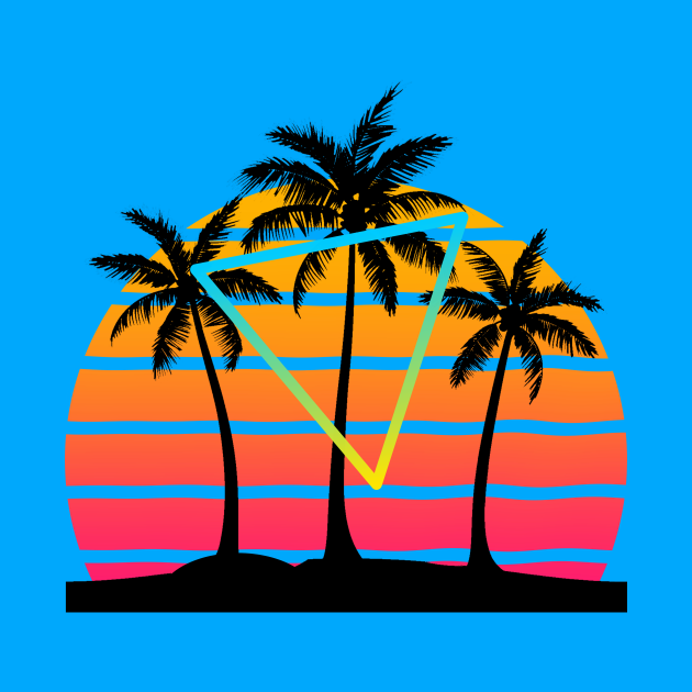 Sunset 80s Palm Tree Art - 80s Fashion - Pin | TeePublic
