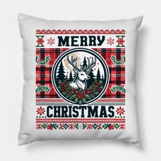 Red Plaid Christmas Deer Pillow