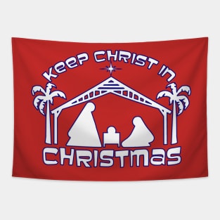 KEEP CHRIST IN CHRISTMAS White with Blue Outline Tapestry