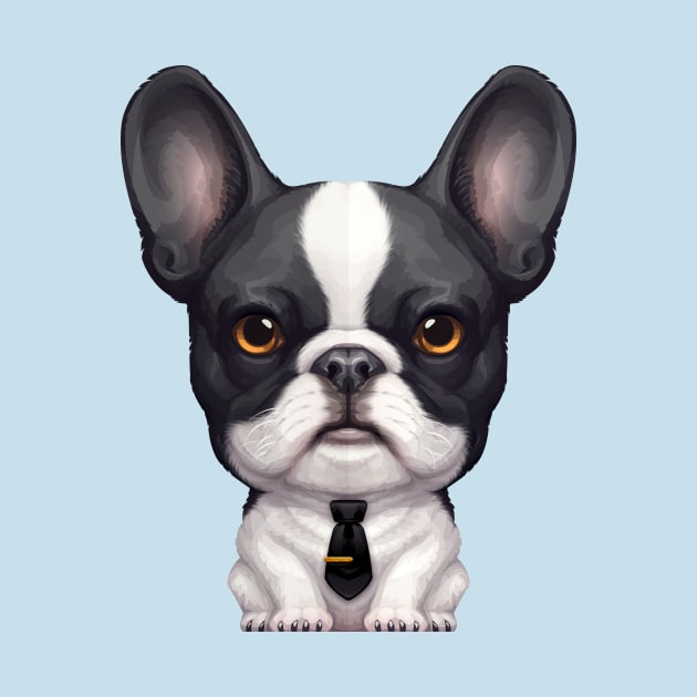 Brindle Pied French Bulldog Wearing a Tie by stonemask