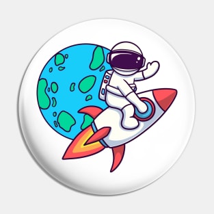 Astronaut Riding Rocket And Waving Hand Pin