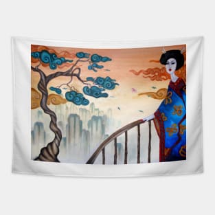 Geisha and the Mountains Tapestry