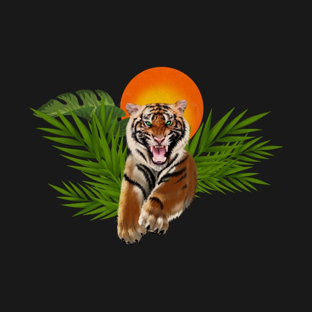 Tropical Tiger, Big Cat, Animal Sunset by dukito