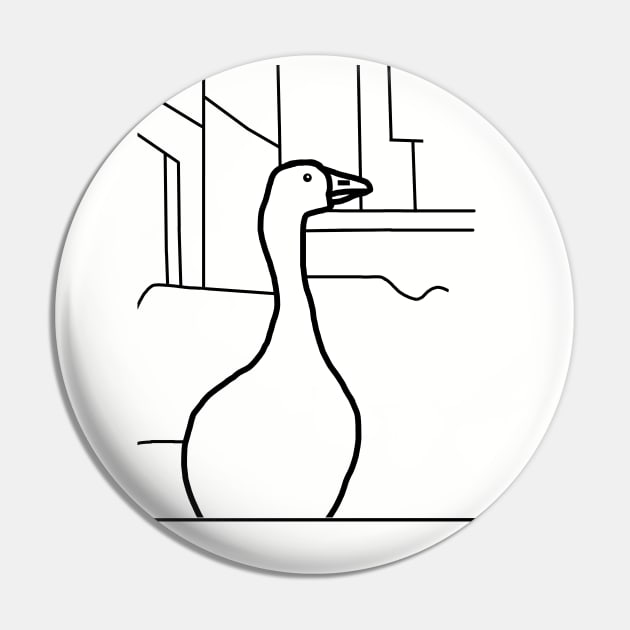 Minimal Goose in the City Pin by ellenhenryart