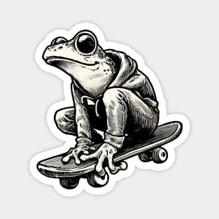 Retro Black and White Frog Skateboarder Magnet