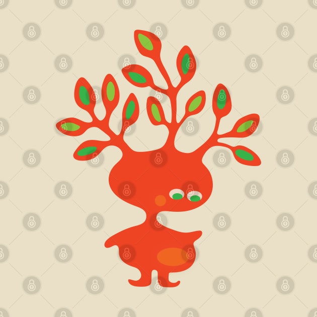 TREE HEADS Cute Orange Imaginary Kids Kawaii Monster with Leaf Antlers - UnBlink Studio by Jackie Tahara by UnBlink Studio by Jackie Tahara