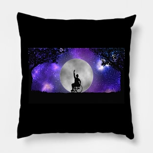 Plus size disabled wheelchair user ballerina dancing before a full moon and galaxy Pillow