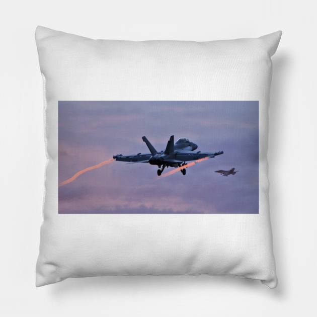 Navy Super Hornets at dusk Pillow by acefox1