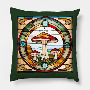 Cream Mushroom Trio Stained Glass Pillow