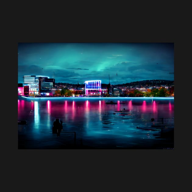 Neon Oslo City Skyline In Neon light / Oslo City silhouette by Unwind-Art-Work